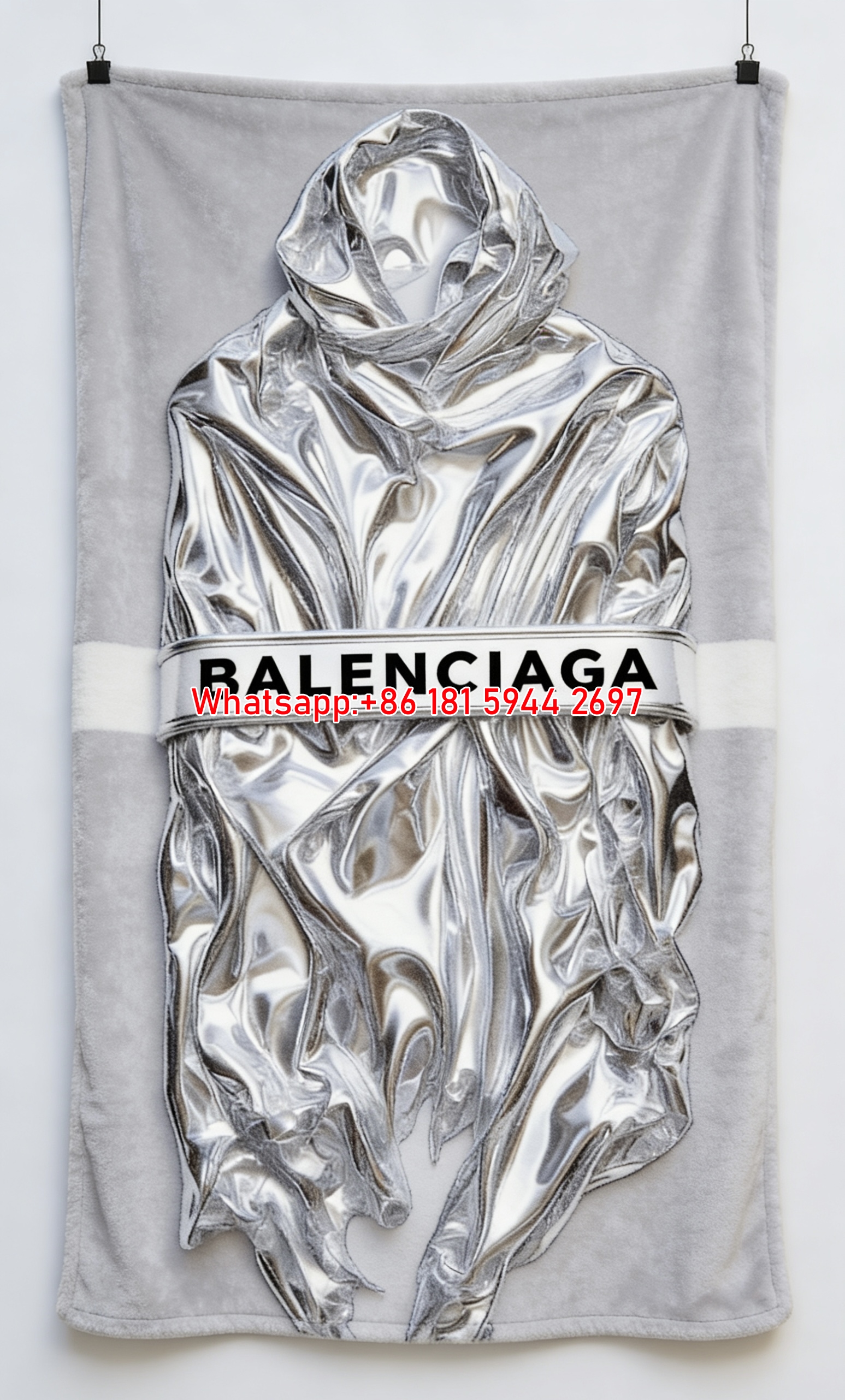 Balenciaga Metallic Silver Scarf Sculpture Print Flannel Sofa Throw Blanket Luxury Brand Cover BA036
